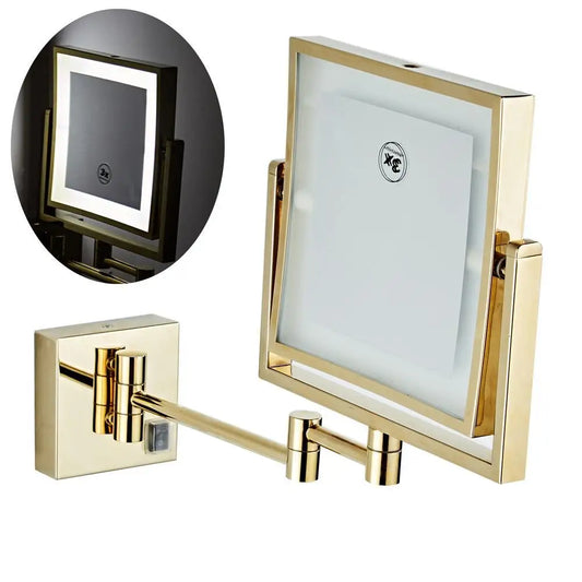 Decorbites™ Gold LED Wandmontierter Schminkspiegel 3X/1X Klappbar Quadratischer Kosmetikspiegel