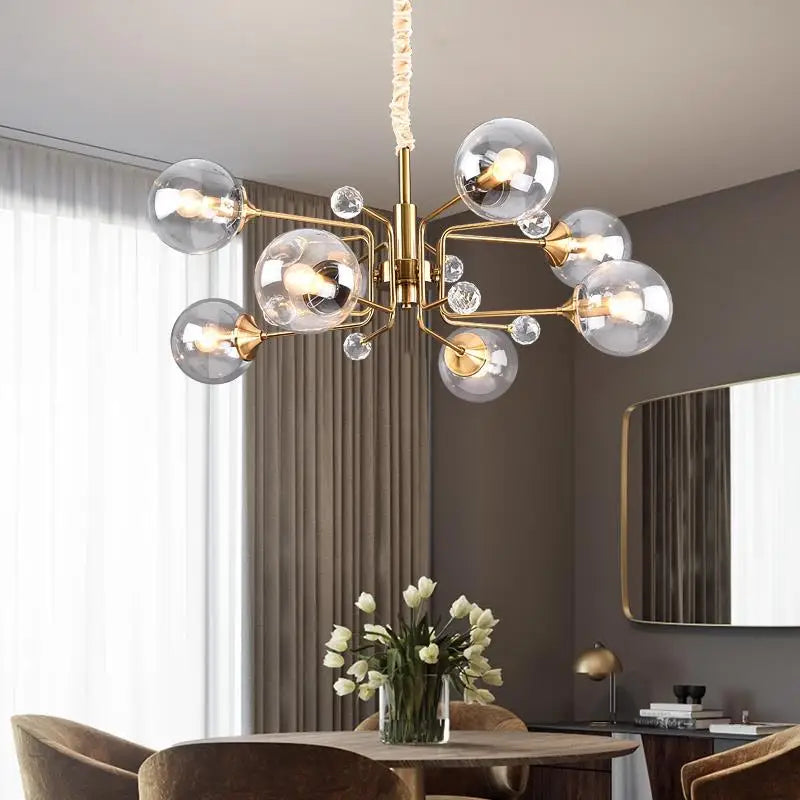 Gold Glass LED Chandelier 10-Head Clear Shades