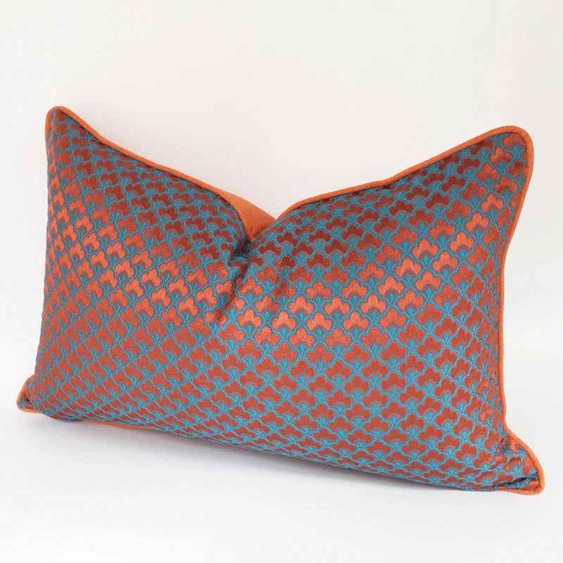 Decorbites™ Geometrisches Blau- und Rot-Jakard-Material Taillen-Kissenbezug für modernes Luxus-Dekor
