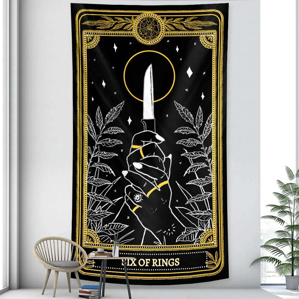 DecorBites™ Black & White Tarot Witchcraft Tapestry | Bohemian Hippie Mandala Wall Decor