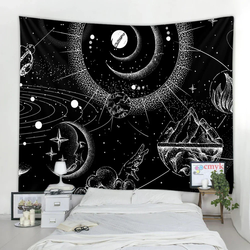 Decorbites™ Schwarz-Weiß-Sterne-Mandalas-Tapisserie - Wohnraumausstattung