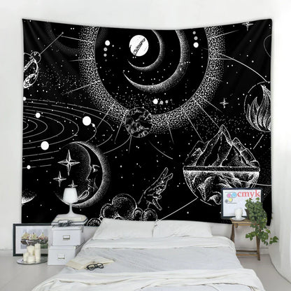 Decorbites™ Schwarz-Weiß-Sterne-Mandalas-Tapisserie - Wohnraumausstattung