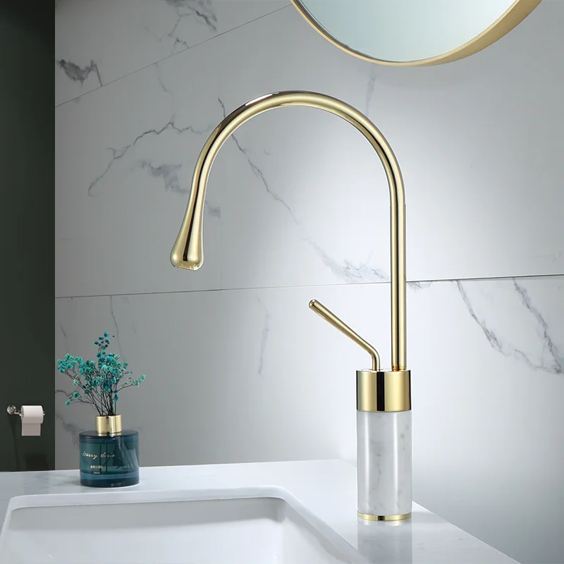 Gold Marble Basin Faucet Tall Style