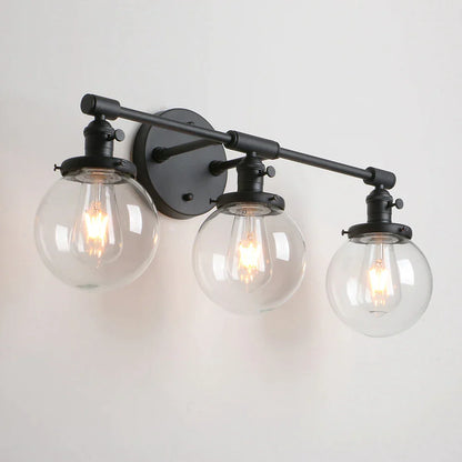 DecorBites™ Black 3-Light Wall Sconce Bathroom Vanity Fixture with Round Glass Canopy