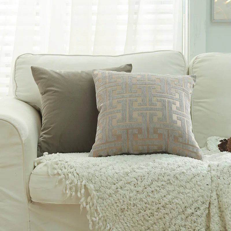 DecorBites™ Geometric Chenille Lumbar Pillowcase - Modern Red Gold Jacquard Decor Cover