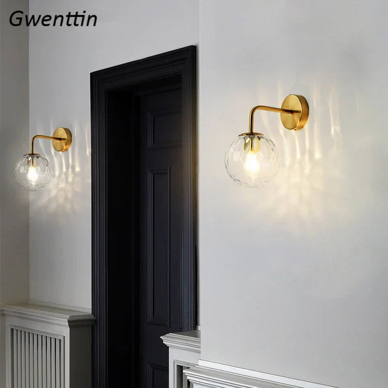Gold Glass Ball Mirror Sconce