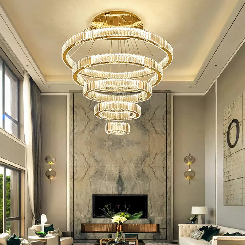 Decorbites™ Kristall-LED-Kronleuchter: Luxuriöse moderne Ringtreppen-Hängeleuchte für die Wohnzimmerdekoration