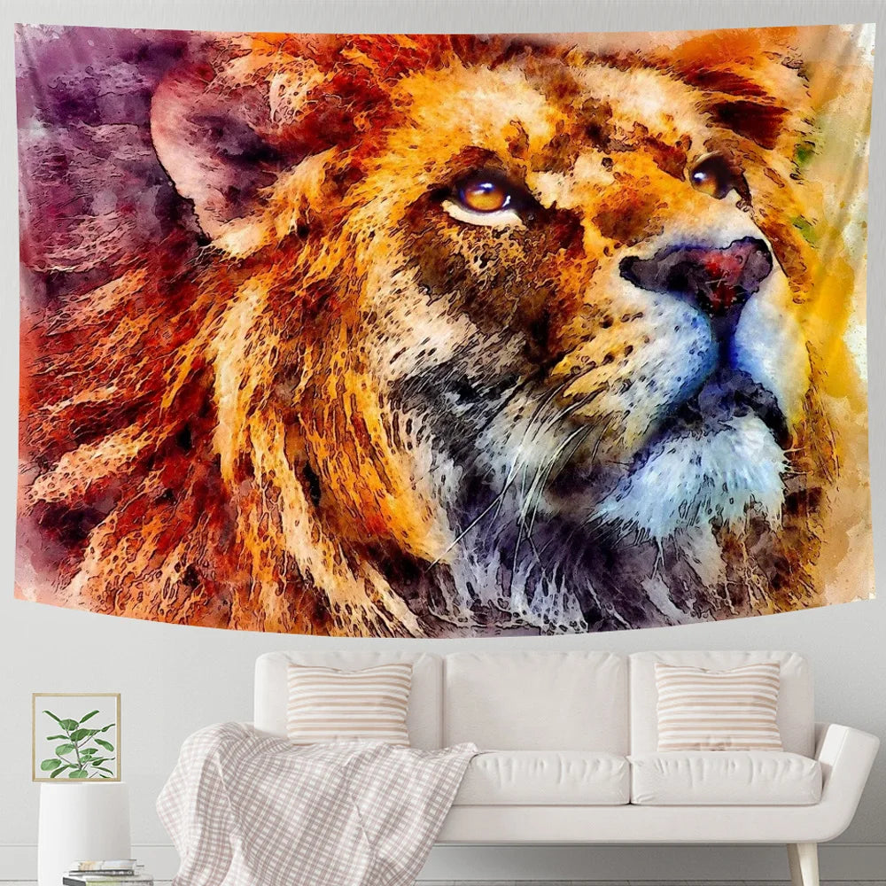 Decorbites™-Löwen-Psychedelische-Kunst-Wandbehang für die Heimdekoration Hippie-Bohemian-Wohnzimmer-Wandkunst