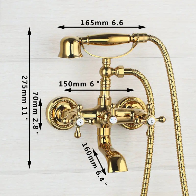 Decorbites™ Golden Duscharmatur mit Doppelgriffen für Waschbecken und Badewanne