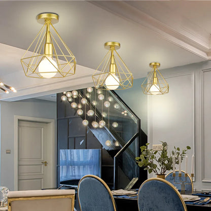 DecorBites™ Iron Cage Ceiling Lamp: Modern Nordic LED Light Fixture for Kitchen, Living Room, Bedroom
