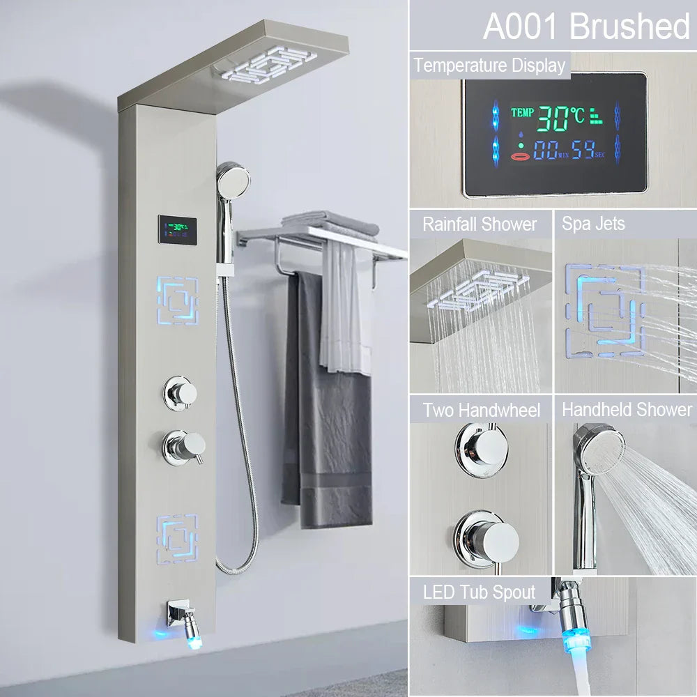 Decorbites™ LED-Licht-Duscharmatur-System: Regenwald, Massage-Düsen, Wasserfall-Panel mit Temperatursteuerung