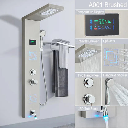 Decorbites™ LED-Licht-Duscharmatur-System: Regenwald, Massage-Düsen, Wasserfall-Panel mit Temperatursteuerung