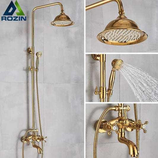 Decorbites™ Gold Messing-Duscharmatur-Set mit Wannenarmatur und Doppelgriffen