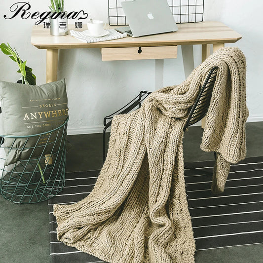Decorbites™ Khakifarben-Beige-Gestrickte-Woll-Decke in grobem Strick