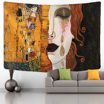 Decorbites™ Goldener Kuss Ölgemälde-Teppich Wandbehänge Kunstdecke