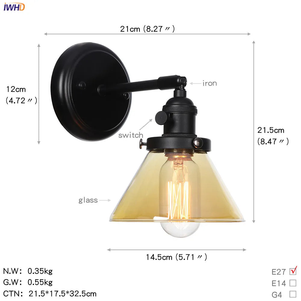 DecorBites™ Glass Ball Wall Light Switch Hallway Bathroom Mirror Stair Black Wall Sconce