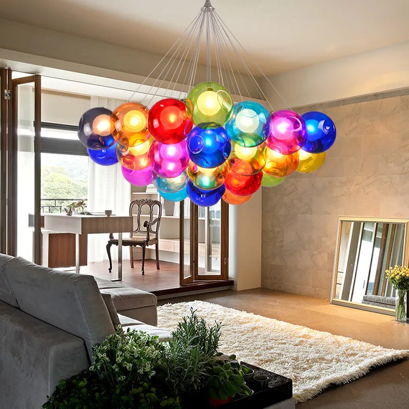 Decorbites™ Klar-Glas-Lüster mit bunten Wandlampen, LED-Hängeleuchte für Wohnzimmer und Kinderzimmer
