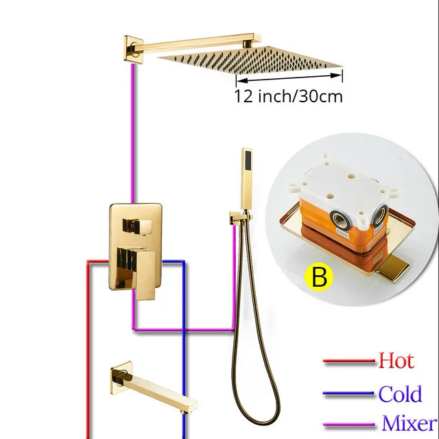 Brass Gold Rain Shower Set