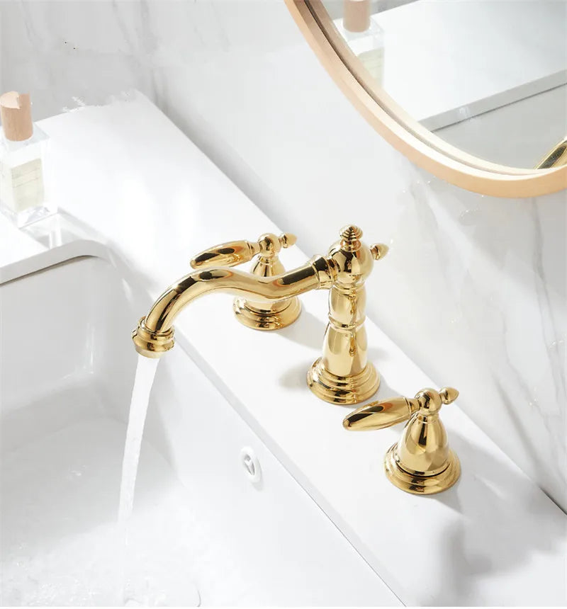 Decorbites™ Gold Messing Waschtischarmatur - Antike Spülenarmaturen 3 Löcher