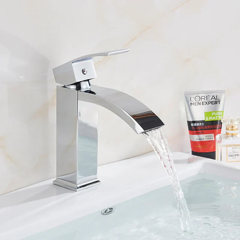 Decorbites™ Schwarze Messing Badezimmer Wasserfall Waschbecken Armatur Heiß-&Kalt Mischer Waschtisch Hahn Deckenmontiert