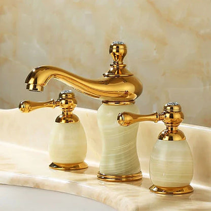 Decorbites™ Gold Messing Jade 3-Loch-Wandmontage Beckenarmatur mit Doppelgriff