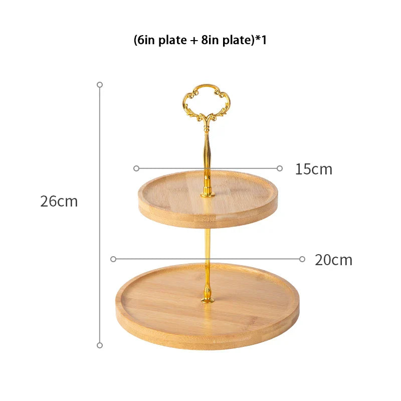 Decorbites™ Bambus-Frucht-Kuchenständer-Set Holztischgeschirr Snack-Dessert-Bonbon-Teller