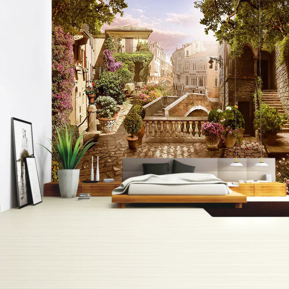 Decorbites™ Grüne Pflanzenlandschaft Wandteppich | Boho Wandbehang für Stadt Schlossberg