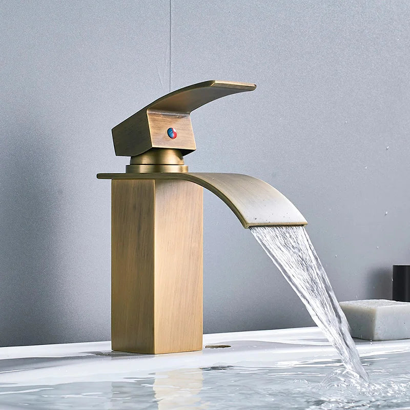 Decorbites™ Schwarze Messing Badezimmer Wasserfall Waschbecken Armatur Heiß-&Kalt Mischer Waschtisch Hahn Deckenmontiert