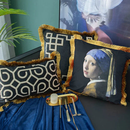 DecorBites™ Geometric Fringed Lumbar Pillow Case, Luxe Sofa Pillow Cover 30x50cm