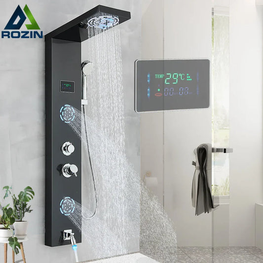 Decorbites™ LCD Schwarz LED Regendusche-Panel mit 5 Massagestrahlen Wandmontage