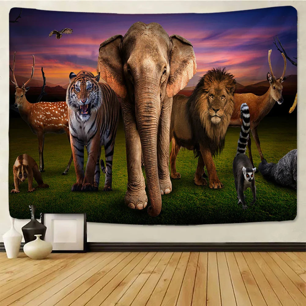 Decorbites™ Löwentapisserie Afrikanische Graslandtiere Cartoon Wandhänge-Decke