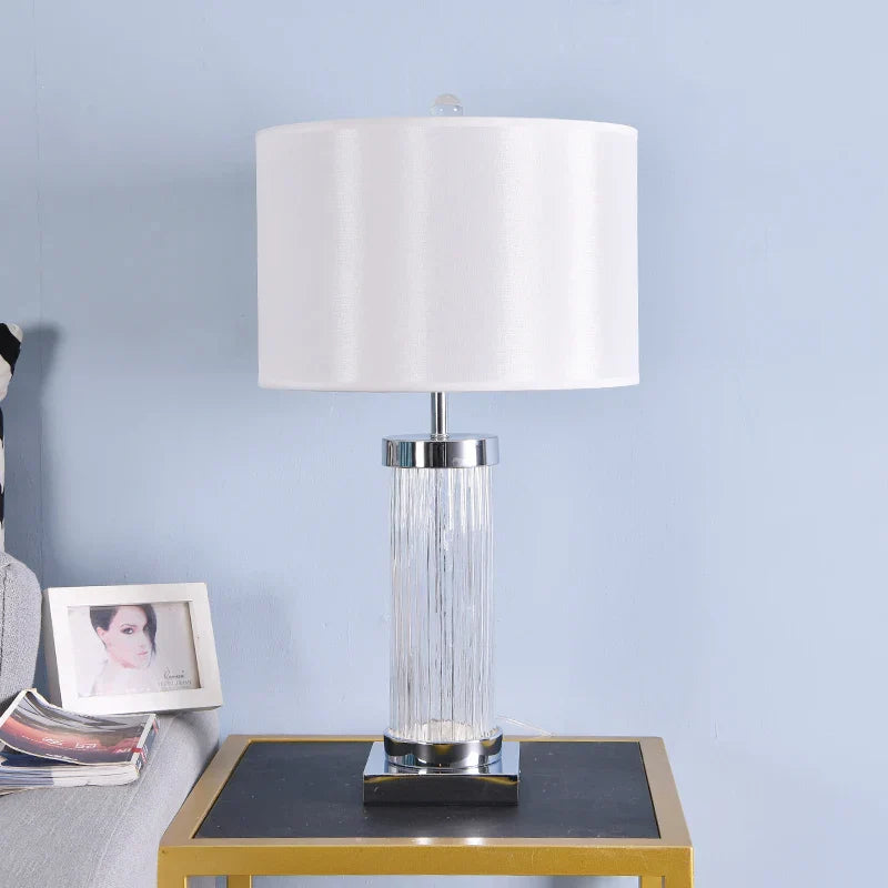 Decorbites™ Glas-Kristall-Zylinder-Tischleuchte mit weißem und schwarzem Lampenschirm LED-Schreibtisch-Nachttischleuchte