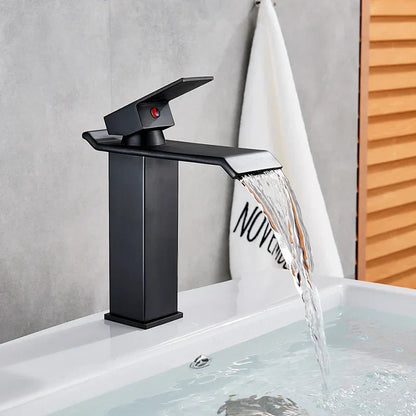 Decorbites™ Schwarze Messing Badezimmer Wasserfall Waschbecken Armatur Heiß-&Kalt Mischer Waschtisch Hahn Deckenmontiert