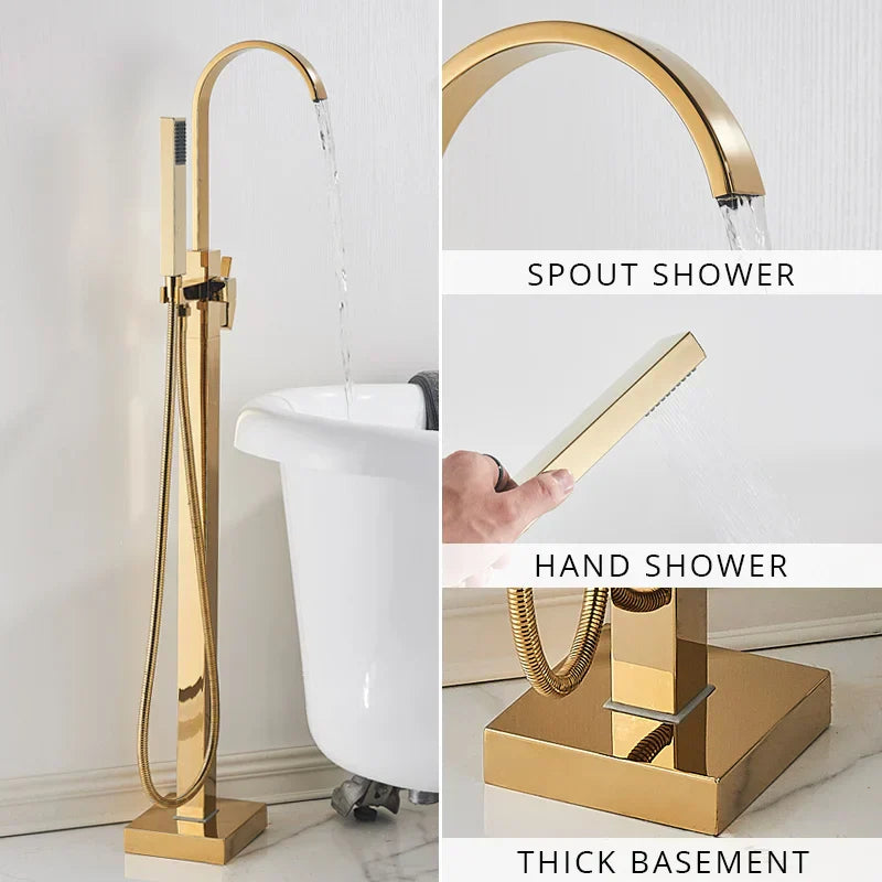 Gold Waterfall Bathtub Faucet Floor-Standing