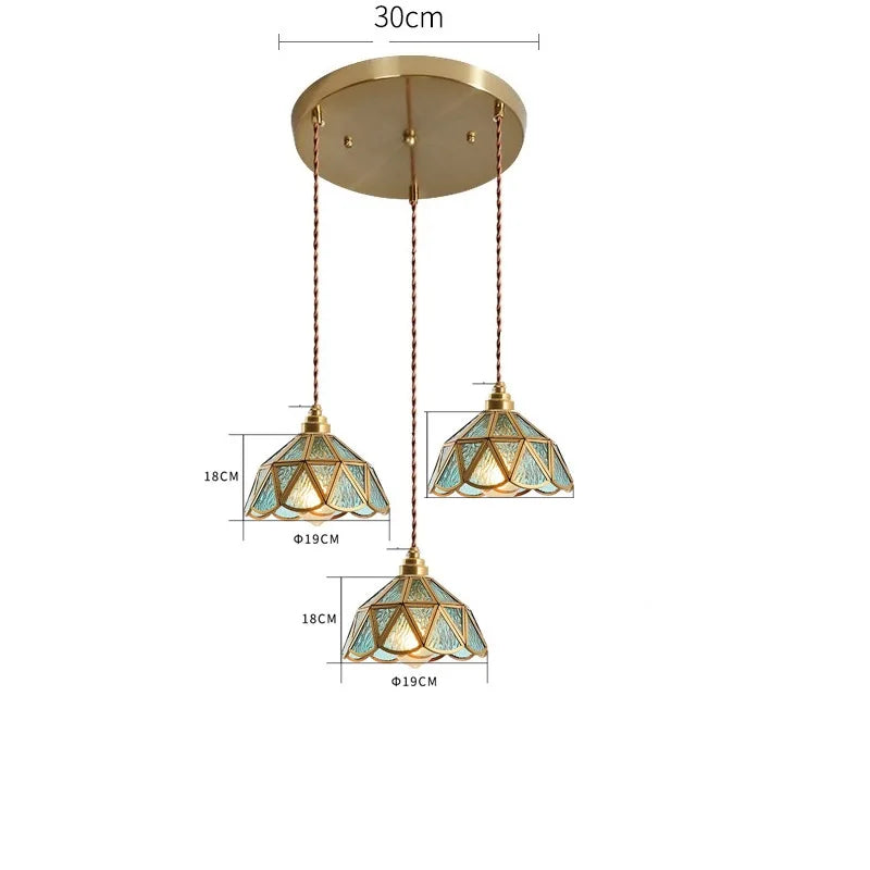 Decorbites™ Japanisches Vintage-Glas-Kupfer-LED-Pendant-Lampenleuchte für Schlafzimmer, Bar, Café