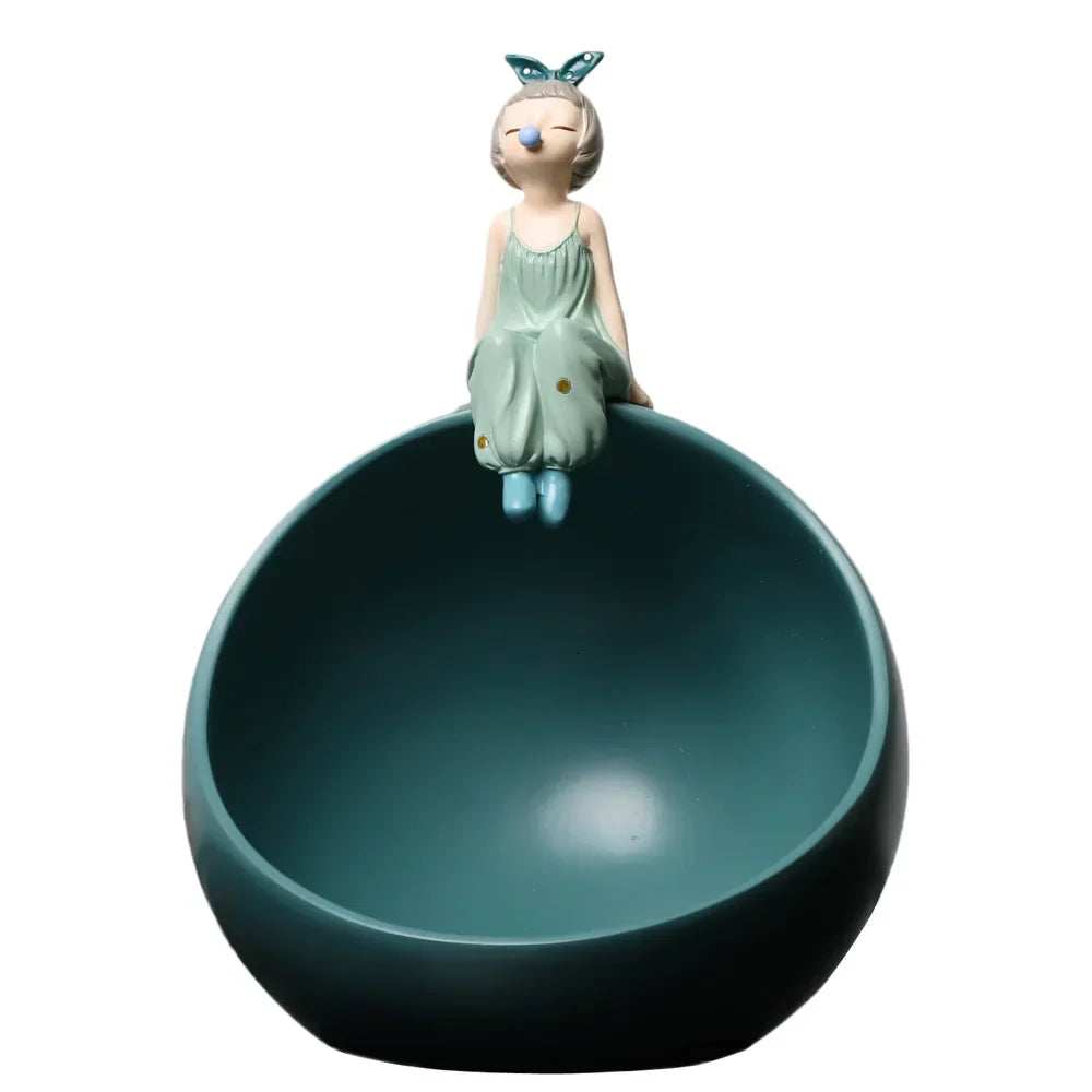 Decorbites™ Schleifenmädchen-Figur: Moderne nordische Charakterskulptur mit Aufbewahrungsbox