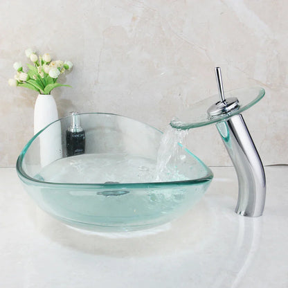 Decorbites™ Glas-Wasserfall-Armatur Handbemalter Waschbecken-Mischbatterie Chrom Lavabo Spüle