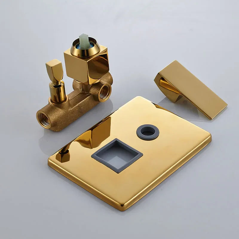 Decorbites™ Goldener Regendusche Armatur-Set mit einhebeliger Messing-Badmischer