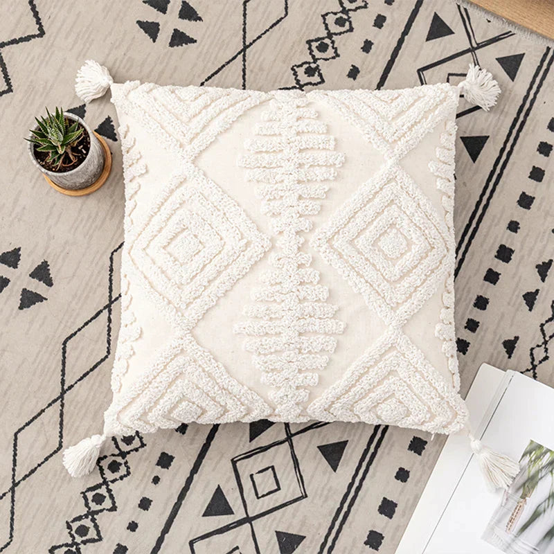 DecorBites™ Ivory Cotton Loop Tufted Cushion Cover for Home Decoration