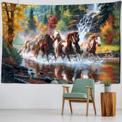 Decorbites™ Galoppierendes Pferd Wandbehang Tapisserie Tuschemalerei Boho Naturdekoration
