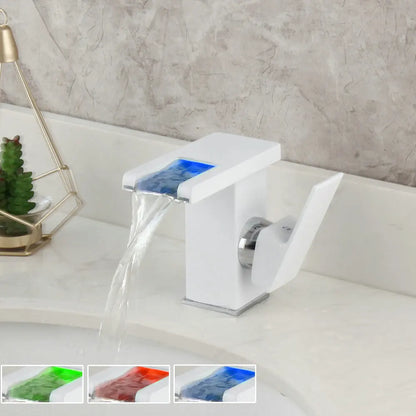 Decorbites™ LED-Wasserfall-Waschtischarmatur Weiß & Schwarz Mischbatterie Deckenmontage Vollmessing