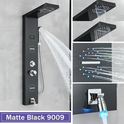 Decorbites™ LCD Schwarz LED Regendusche-Panel mit 5 Massagestrahlen Wandmontage