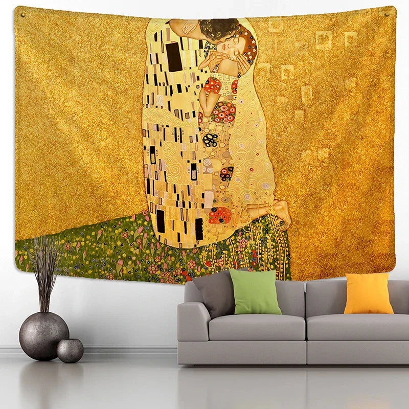 Decorbites™ Goldener Kuss Ölgemälde-Teppich Wandbehänge Kunstdecke