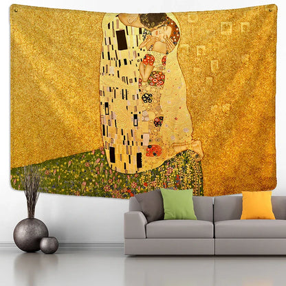 Decorbites™ Goldener Kuss Ölgemälde-Teppich Wandbehänge Kunstdecke
