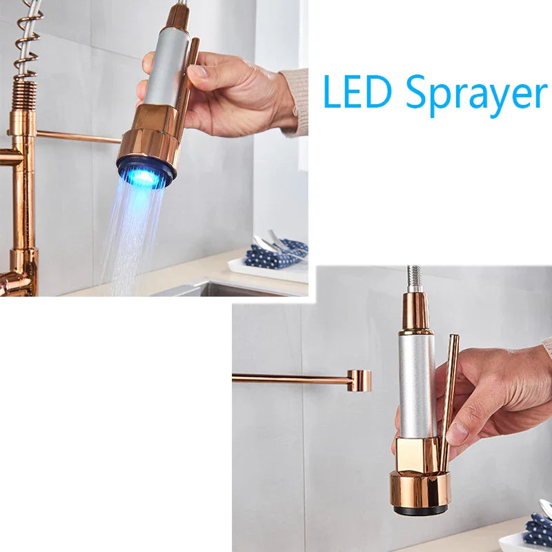 Decorbites™ LED-Licht Rosegold Küchenarmatur mit herausziehbarem Feder-Dreh-Auslauf
