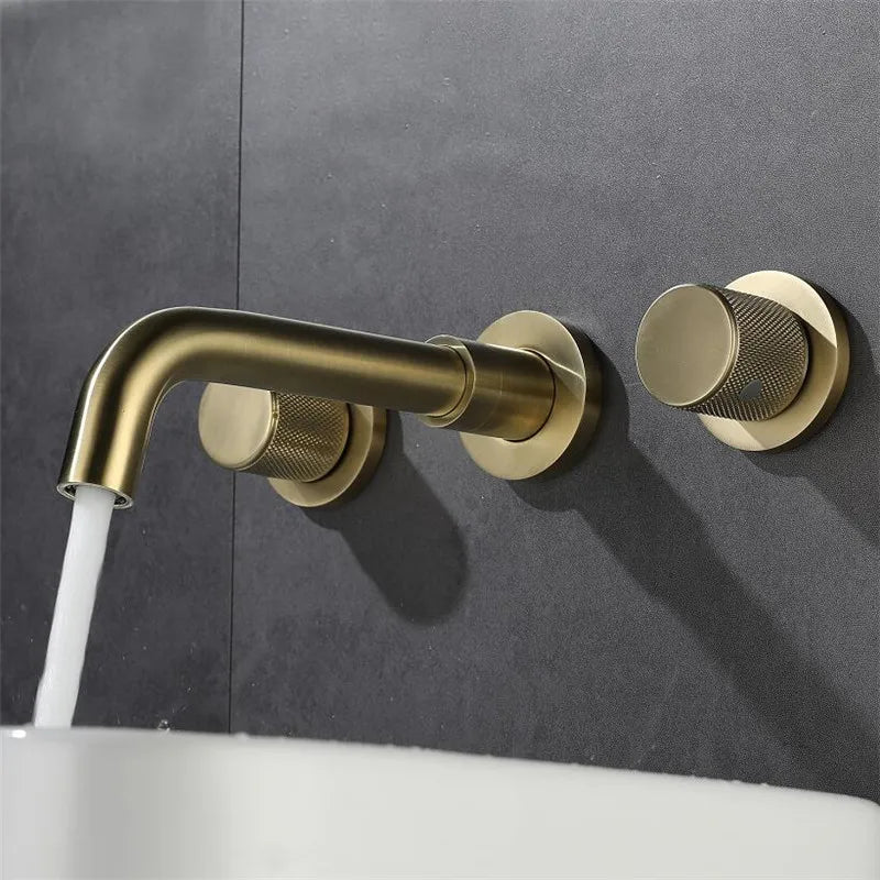 DecorBites™ Brushed Gold Basin Faucet: Single Handle Wall Mount Brass Mixer Tap, Cold/Hot Water