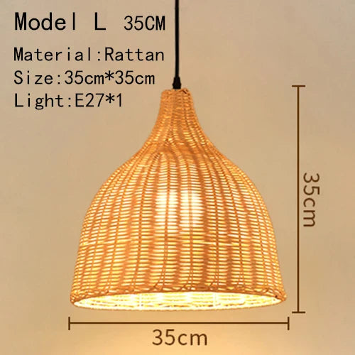 Handwoven Rattan Bamboo Pendant Light in Black