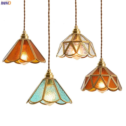 Decorbites™ Japanisches Vintage-Glas-Kupfer-LED-Pendant-Lampenleuchte für Schlafzimmer, Bar, Café
