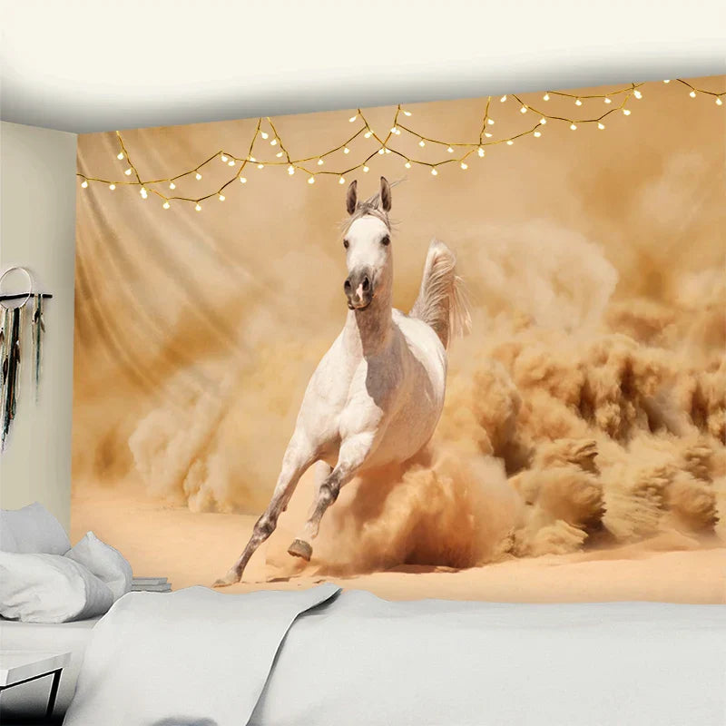Decorbites™ Galoppierendes Pferd Wandbehang Tapisserie Tuschemalerei Boho Naturdekoration