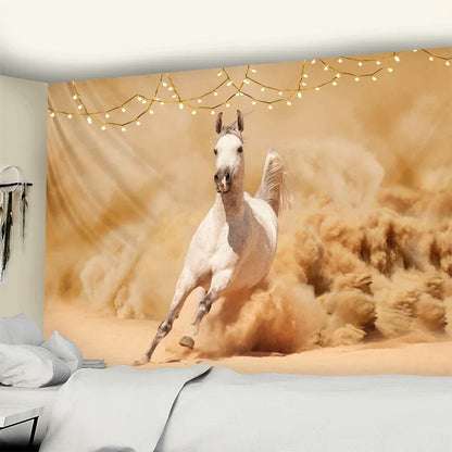 Decorbites™ Galoppierendes Pferd Wandbehang Tapisserie Tuschemalerei Boho Naturdekoration